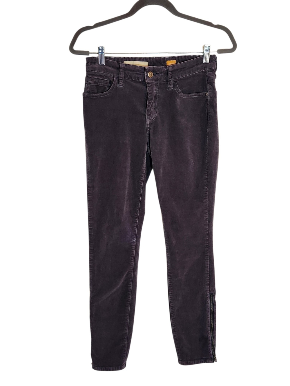 Pilcro Gray Corduroy Skinny Ankle Pants Zippered Hems Size 27 Flaw